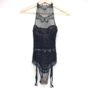 Victoria Secret Black Lace Bodysuit Size 32B